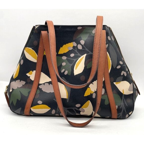 Vtg. Fossil Vinyl Leather Large Floral Rachel Tote Shoulder Bag w Matching Makeu - Picture 7 of 12